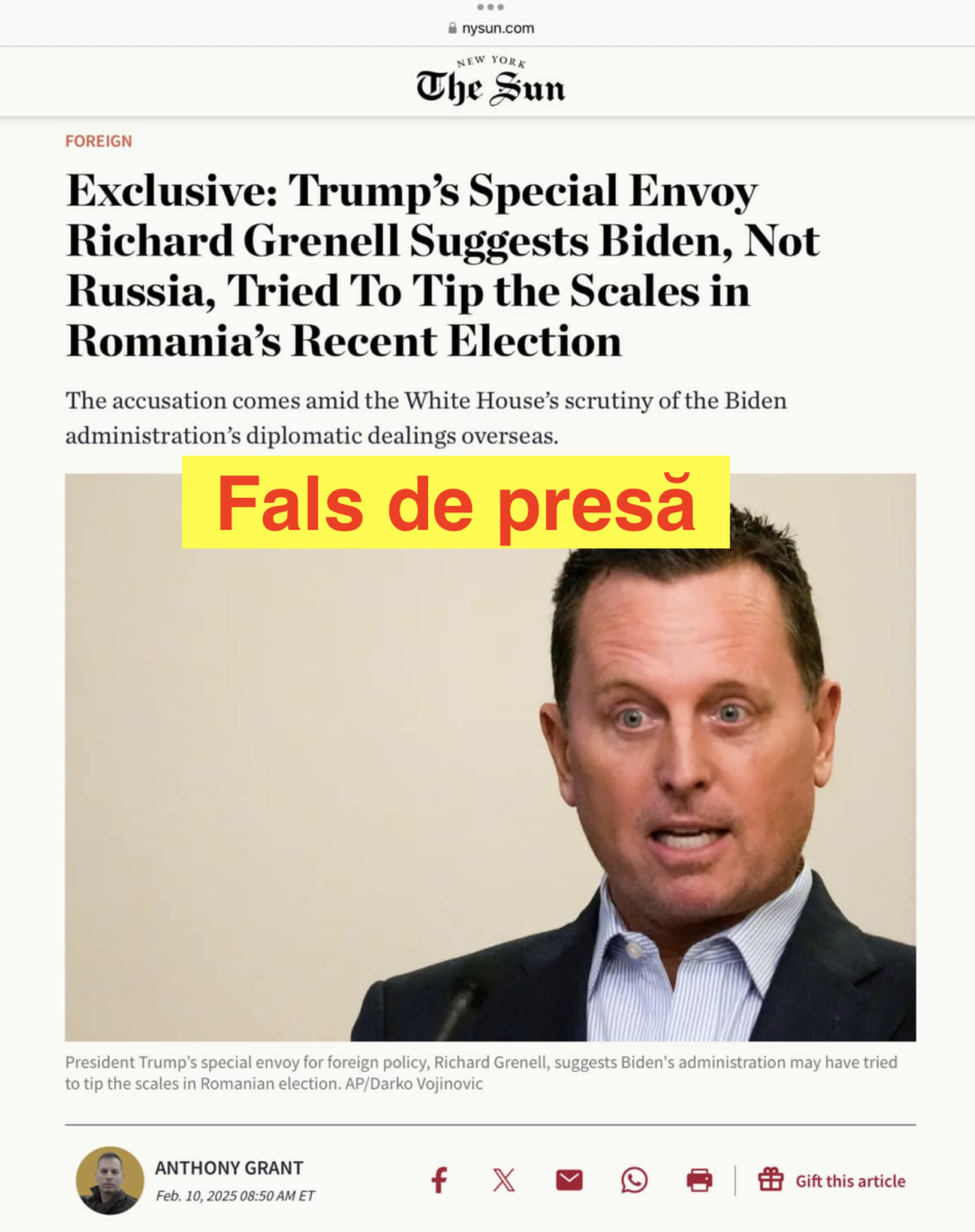 Un fals de presă! "Proaspăta" declarație a emisarului lui Richard Grenell este veche de 5 zile și a fost dată de presa română