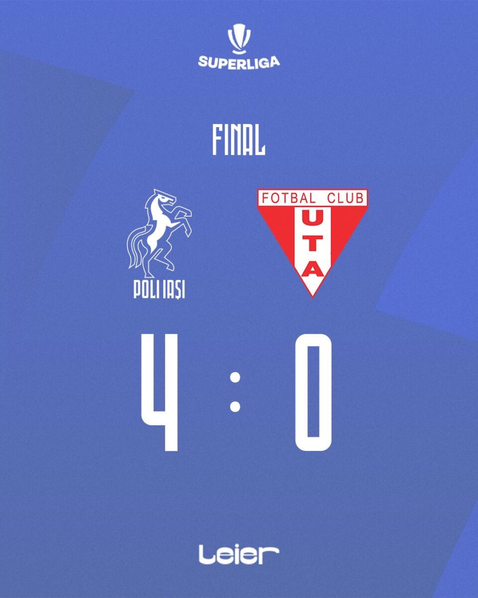 Poli Iași - UTA, 4-0. Victorie zdrobitoare pentru echipa lui Vasile Miriuță
