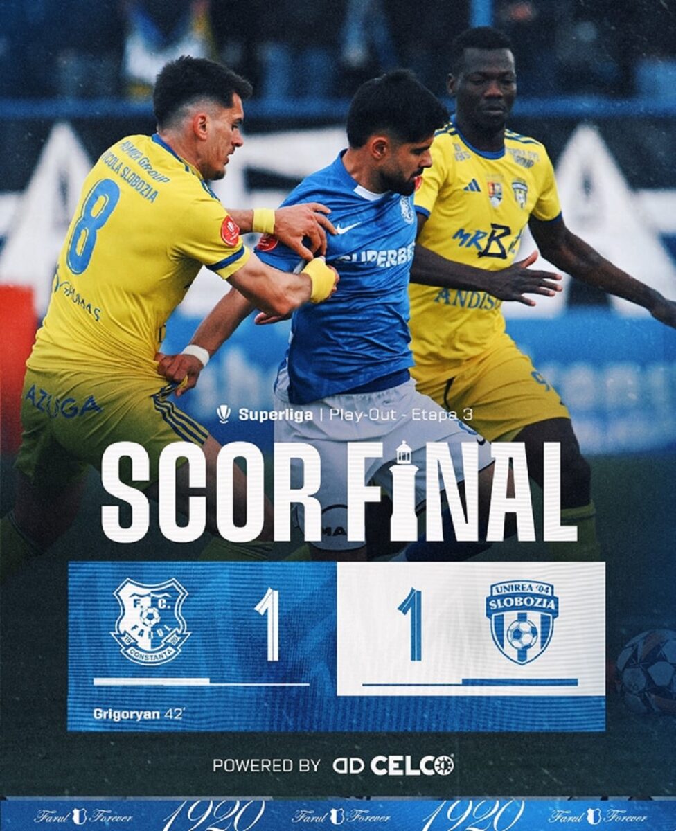 Farul, la egalitate cu Unirea Slobozia. Echipa antrenată de Hagi rămâne pe loc de baraj