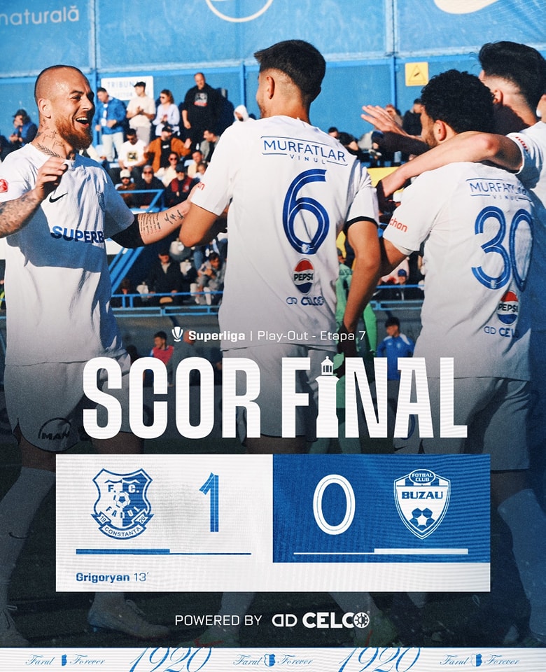 Superliga. Farul Constanța - Gloria Buzău, 1-0. Echipa din Crâng a retrogradat