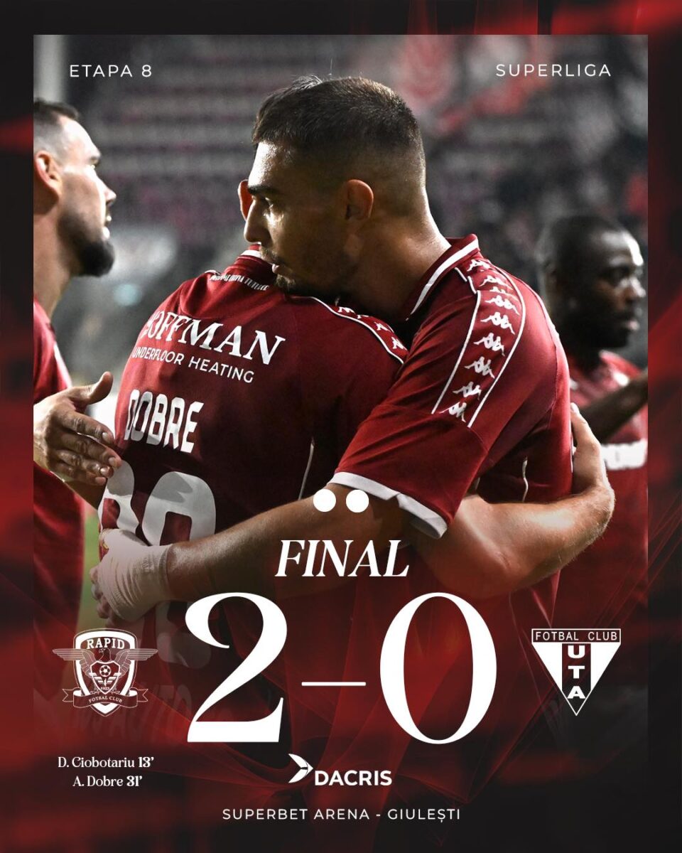 Superliga. Rapid - UTA, 2-0. Giuleștenii rămân neînvinși și se apropie de lider