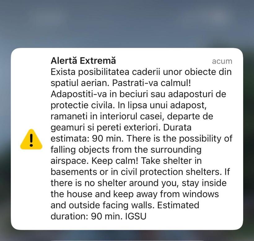 Alertă RO-Alert în nordul județului Tulcea. Posibilă cădere de obiecte din spațiul aerian