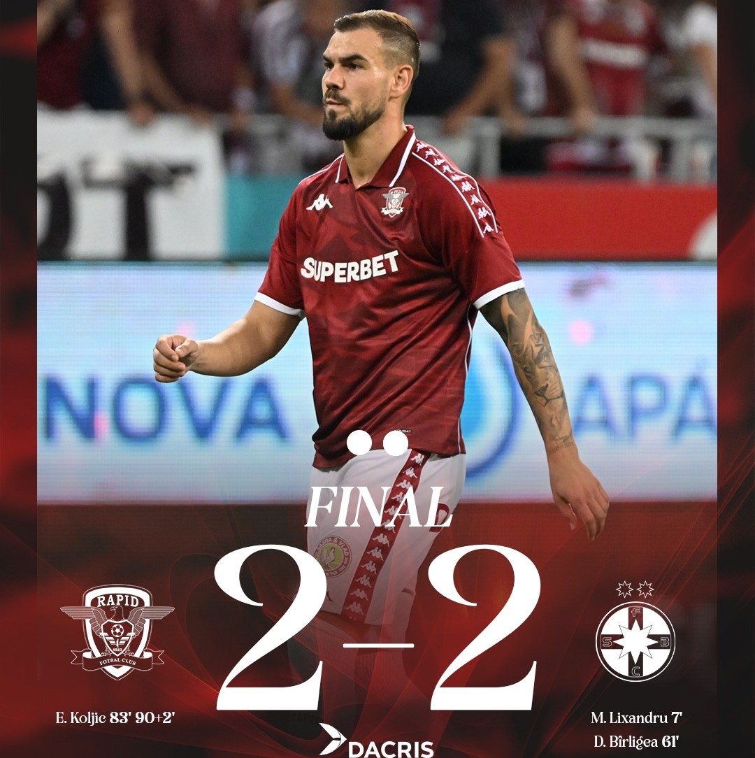 FC Rapid și FCSB au încheiat la egalitate, 2-2, într-un meci plin de răsturnări de scor