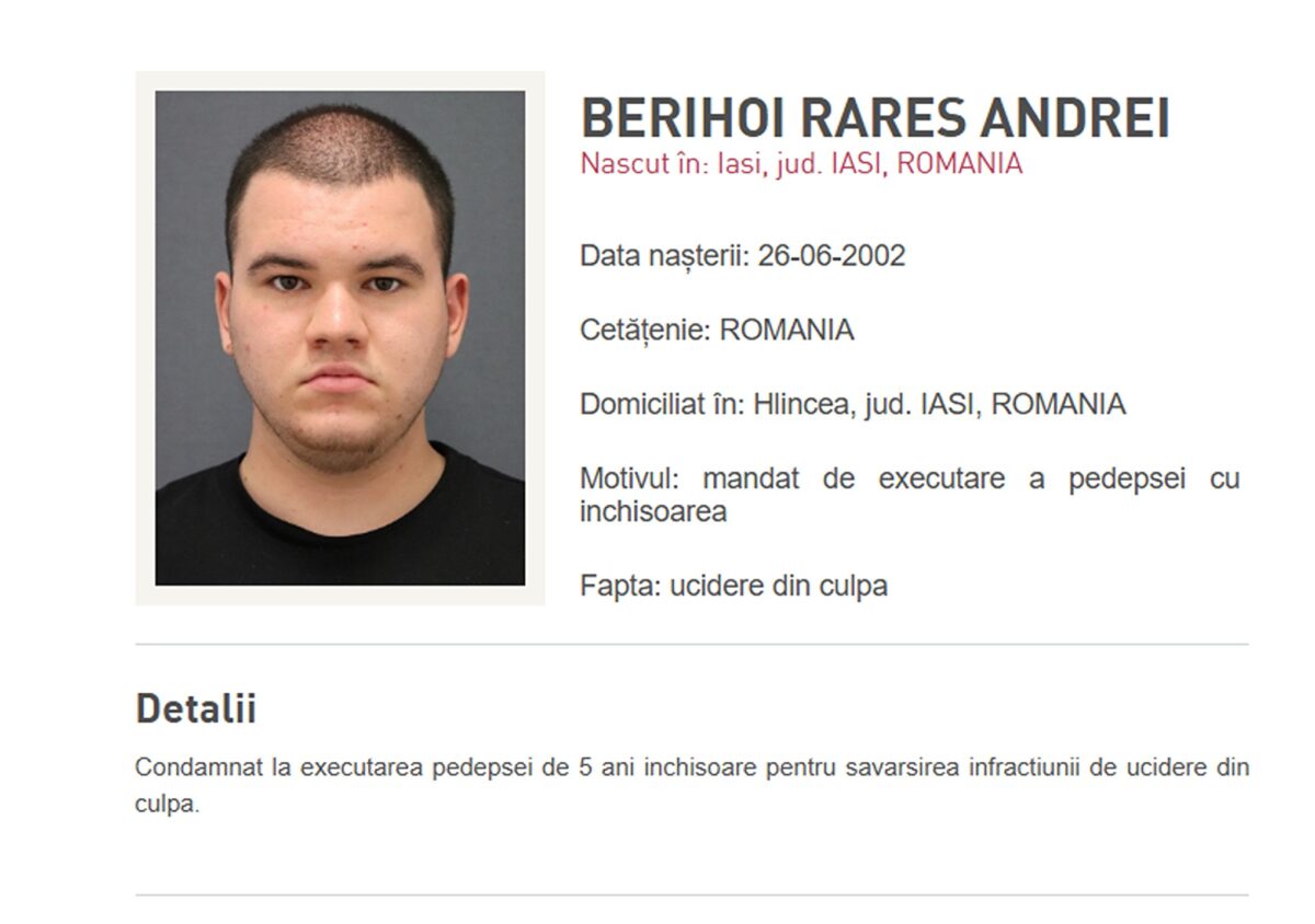 Fiul unui dezvoltator din Iași, dat în urmărire după condamnare pentru ucidere