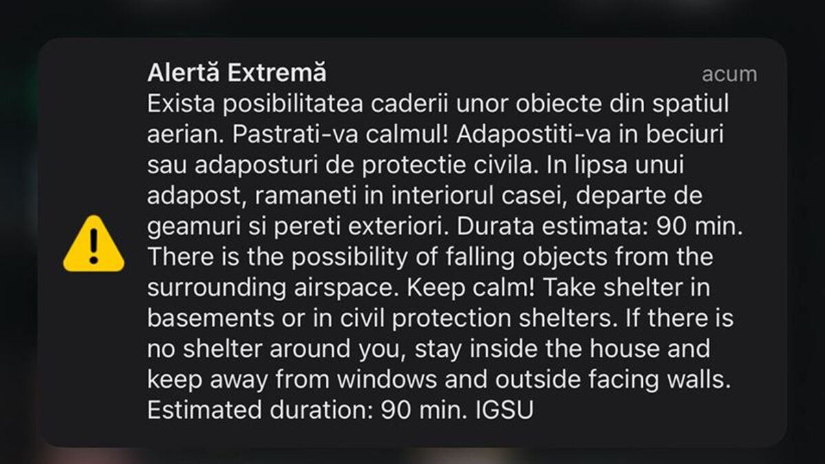 RO-Alert în Tulcea. Forţele Aeriene au interceptat o dronă rusească în spaţiul aerian naţional. Update