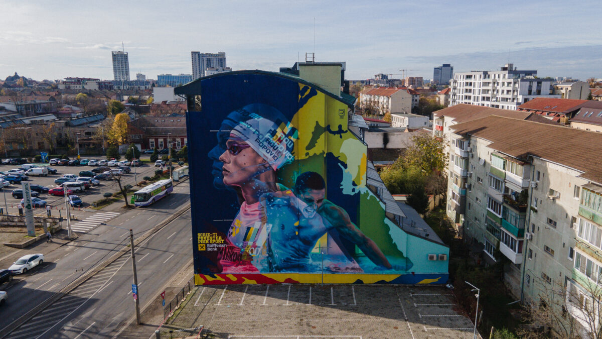 Scrie-ți povestea prin sport” - mesajul campionului David Popovici transpus pe un mural de 400 mp în Timișoara