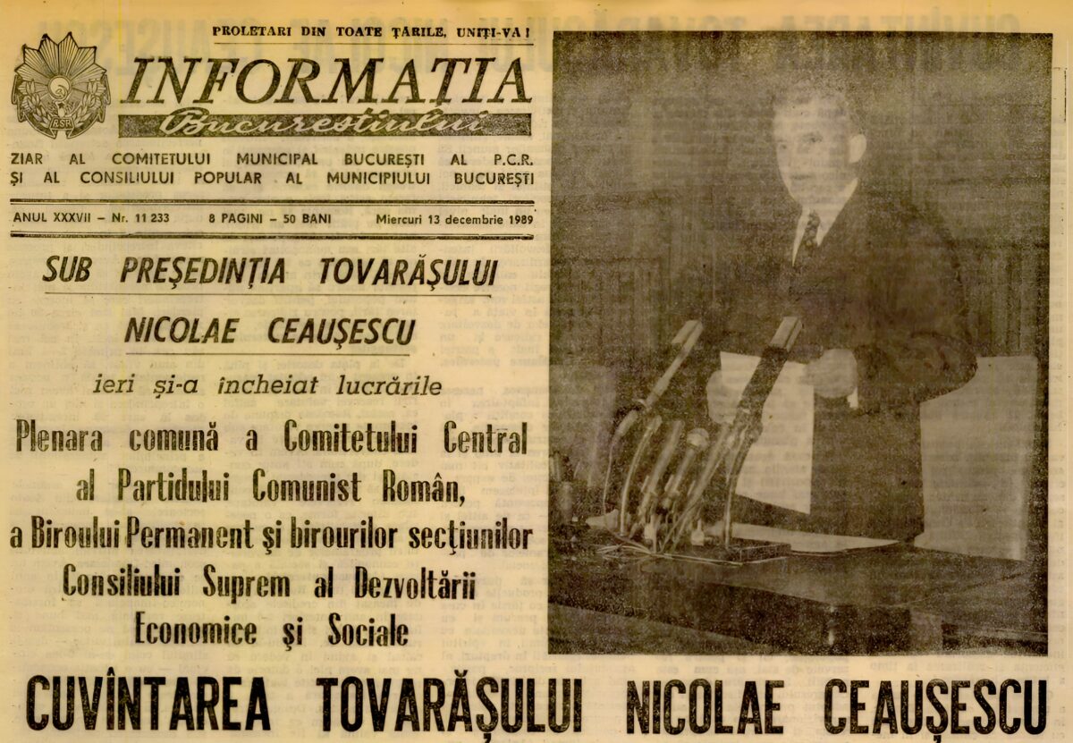 Cu câteva zile înainte de execuție, Ceaușescu ura „La mulți ani!”. "Pomană" pentru oamenii muncii, studenți și copii. 12 decembrie 1989. Ultimele 30 de zile ale comunismului