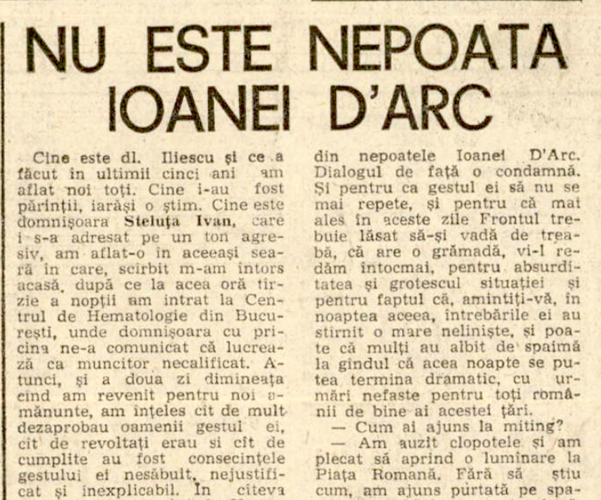 15 ianuarie 1990. Cum a fost demonizată Steluța Ivan, tânăra care l-a înfruntat pe Ion Iliescu cu celebra întrebare: Ce a făcut în ultimii 5 ani?