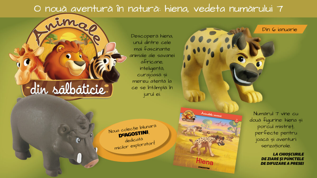 Aventura în savană continuă: hiena, vedeta numărului 7 din colecția „Animale din sălbăticie”