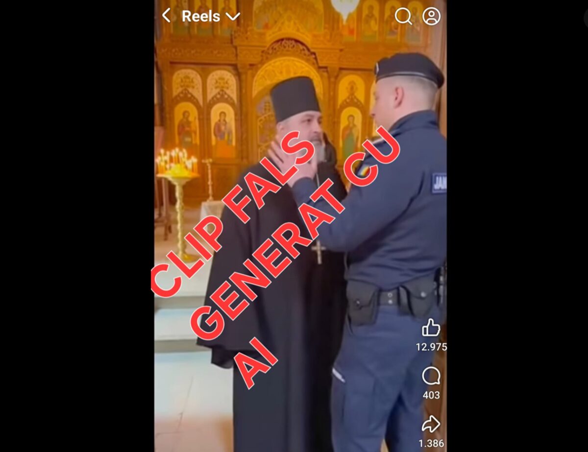 MAI: Videoclipul viral, cu conflictul dintre un preot și jandarm, este fals. A fost creat cu AI