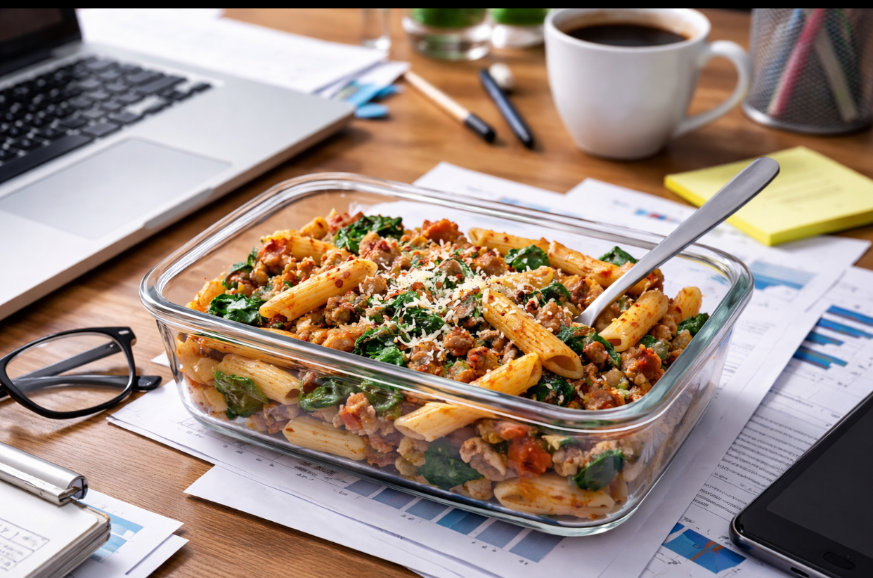 Paste cu carne și spanac. Prânzul pe care îl poți lua la birou