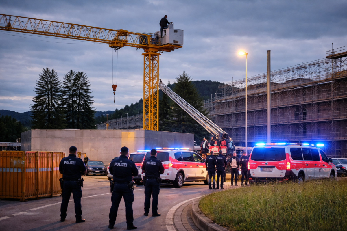 Urmărire ca în filme în Elveția. Un suspect român s-a urcat pe o macara ca să scape de poliție