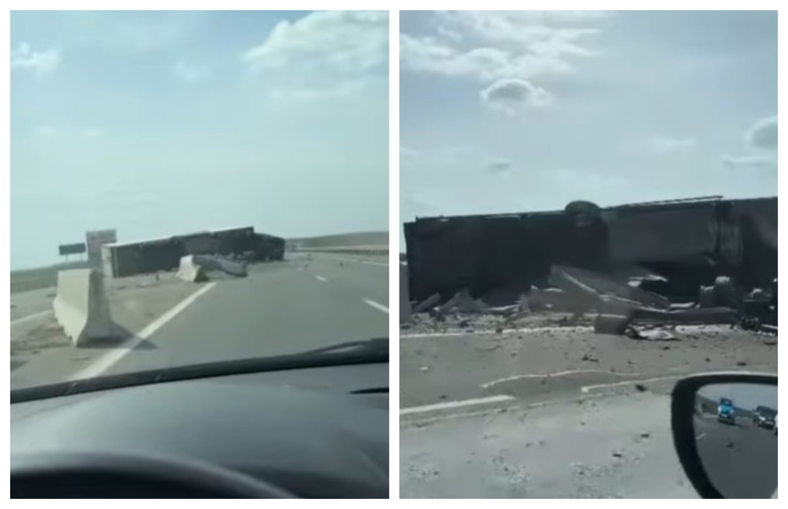 Circulație blocată pe A3 după ce un un camion s-a răsturnat în urma exploziei unei anvelope