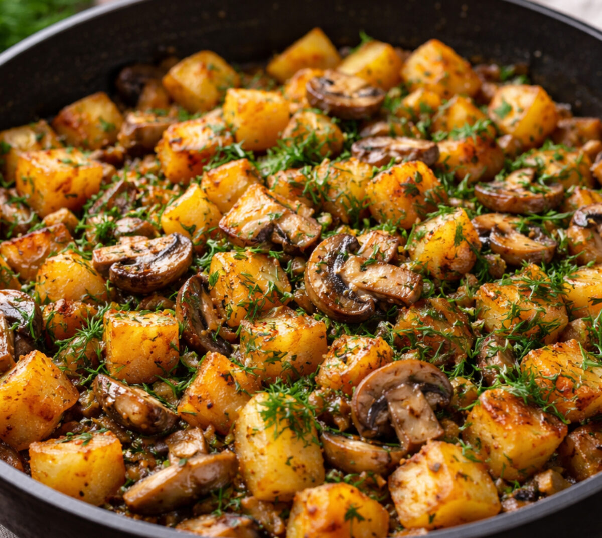 Rețetă simplă de post. Cum prepari cei mai gustoși cartofi țărănești cu ciuperci și verdeață