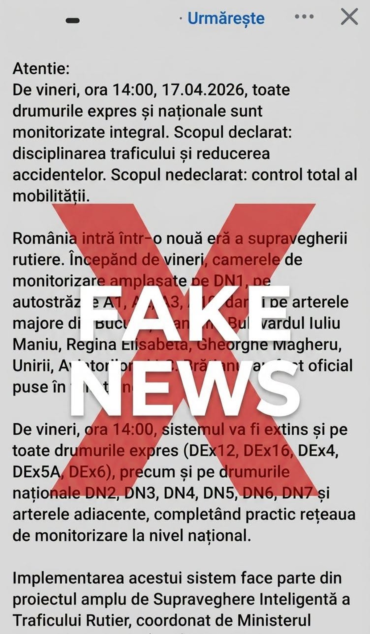 Mesaj fake news - MAI