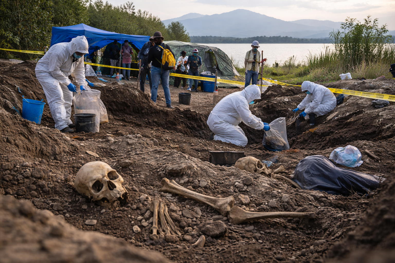 Peste 1.000 de fragmente osoase, găsite lângă un lac din capitala Mexicului