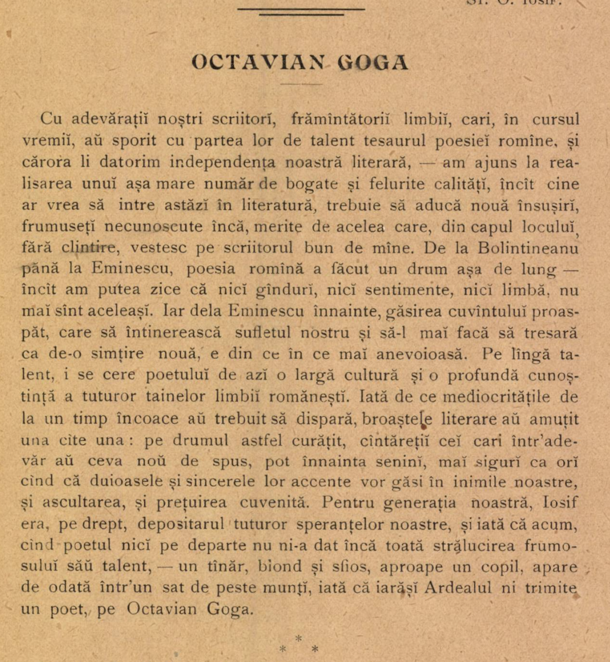 Despre poetul Octavian Goga în Sămănătorul, 1904