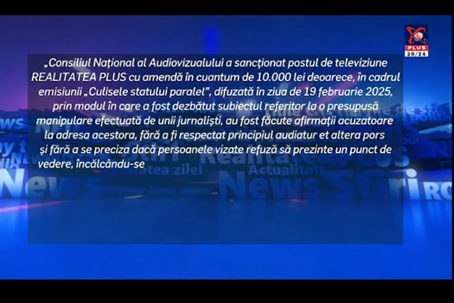 Sancțiuni de 1,7 milioane de lei, aplicate de CNA în 2025. Realitatea Plus, cea mai amendată televiziune