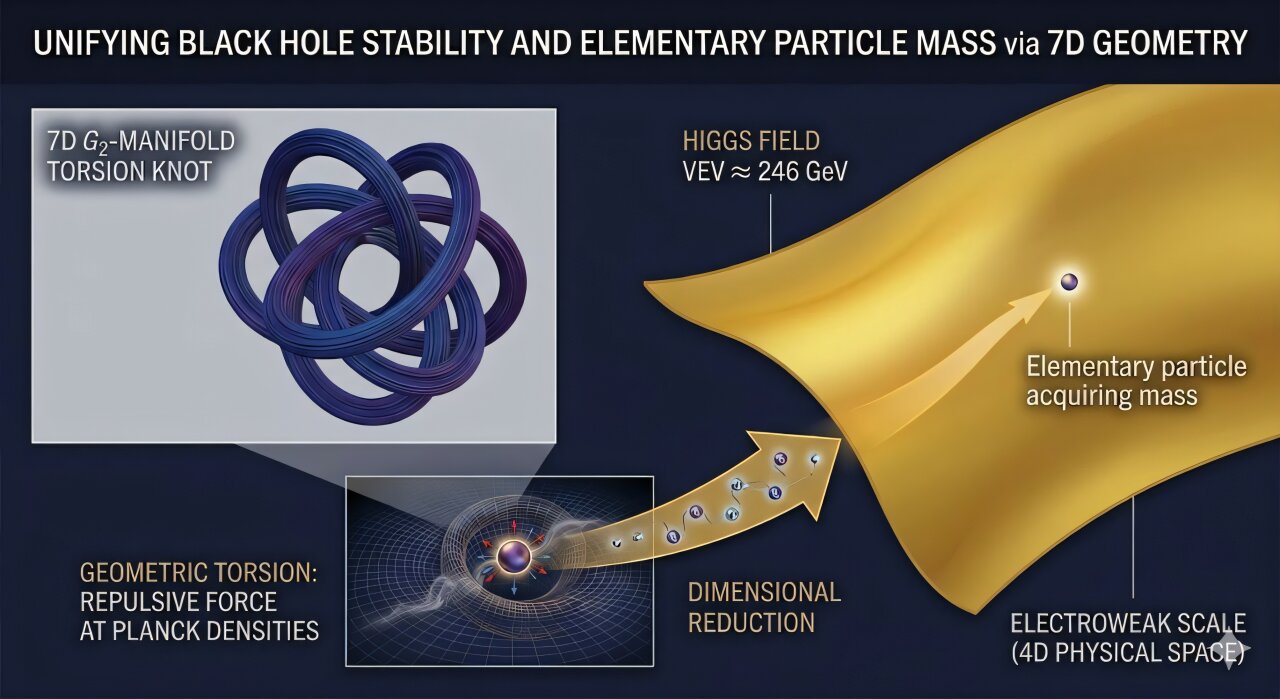 Secretele găurilor negre și masa bozonilor Higgs: o soluție geometrică în șapte dimensiuni
