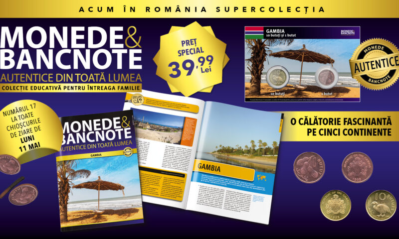 Gambia este următoarea țară de descoperit în Colecția „Monede și Bancnote autentice din toată lumea”! Revista, două monede și fișa numismatică, de luni, la chioșcuri!