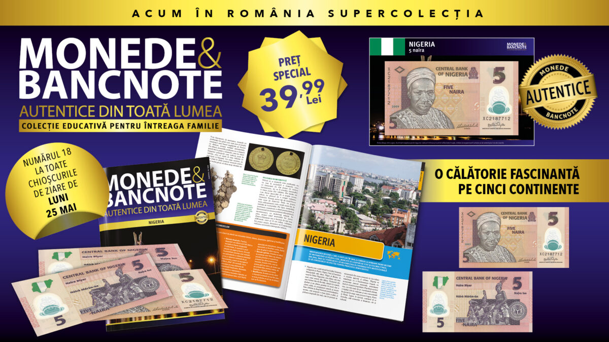 Călătoria propusă de Colecția „Monede și Bancnote autentice din toată lumea” continuă în Nigeria. Revista, o bancnotă și fișa numismatică, de luni, la chioșcuri!