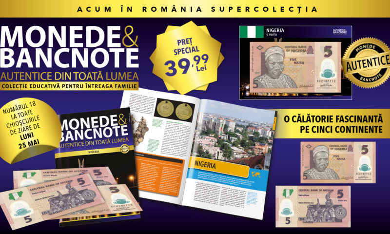 Călătoria propusă de Colecția „Monede și Bancnote autentice din toată lumea” continuă în Nigeria. Revista, o bancnotă și fișa numismatică, de luni, la chioșcuri!
