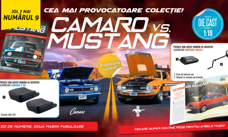 Istoria „Camaro vs. Mustang” continuă în nr. 9 al colecției, cu piese noi pentru machete. De joi, la chioșcuri