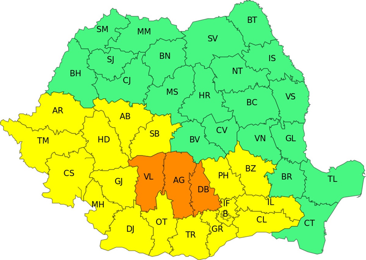 Harta cod galben și portocaliu
