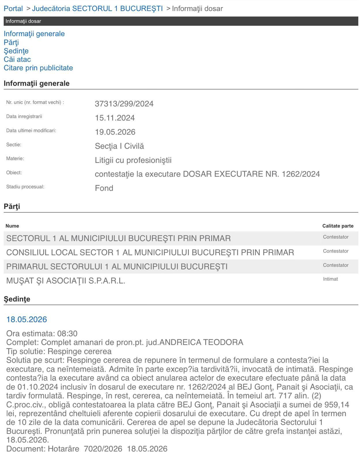 Proces primăria Sectorului 1