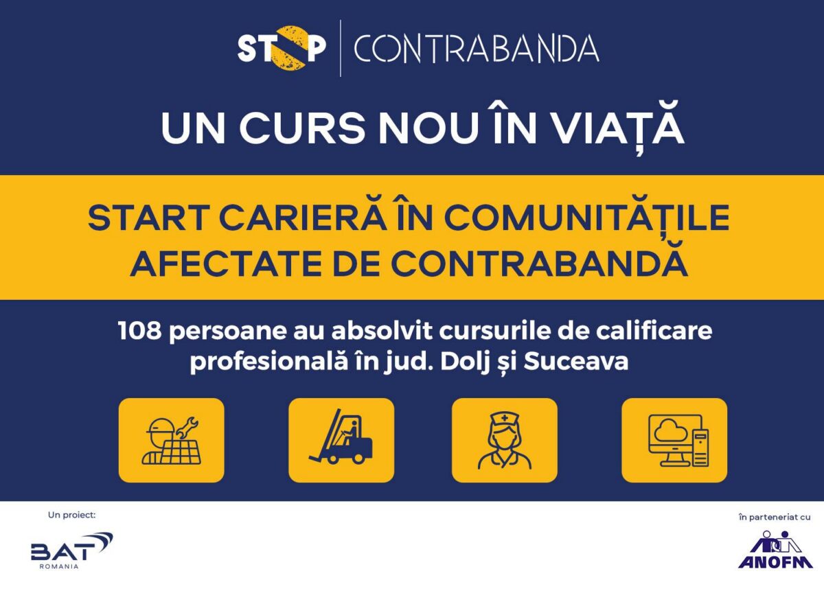Un curs nou în viață pentru comunitățile vulnerabile: 108 persoane calificate în prima serie a programului ANOFM – BAT România,  dedicat comunităților afectate de contrabandă