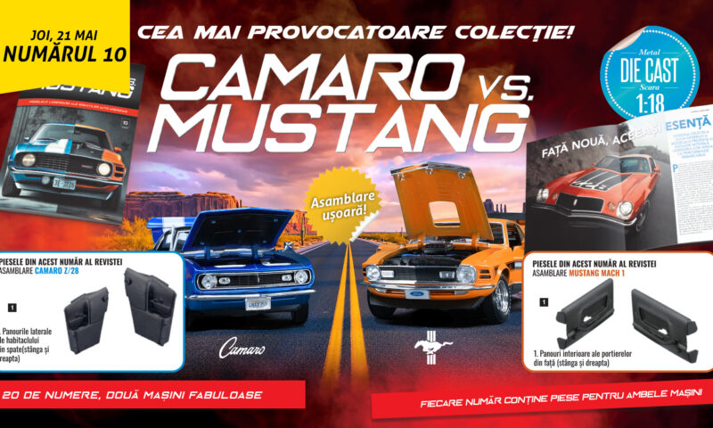 Rivalitatea  „Camaro vs.Mustang” capătă noi dimensiuni  în numărul 10 al colecției. De joi, la toate chioșcurile, găsiți revista și piese noi pentru cele două machete!