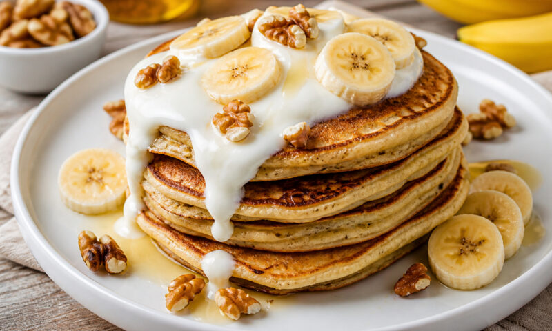 Desert cu puține calorii. Clătite americane cu banane și iaurt