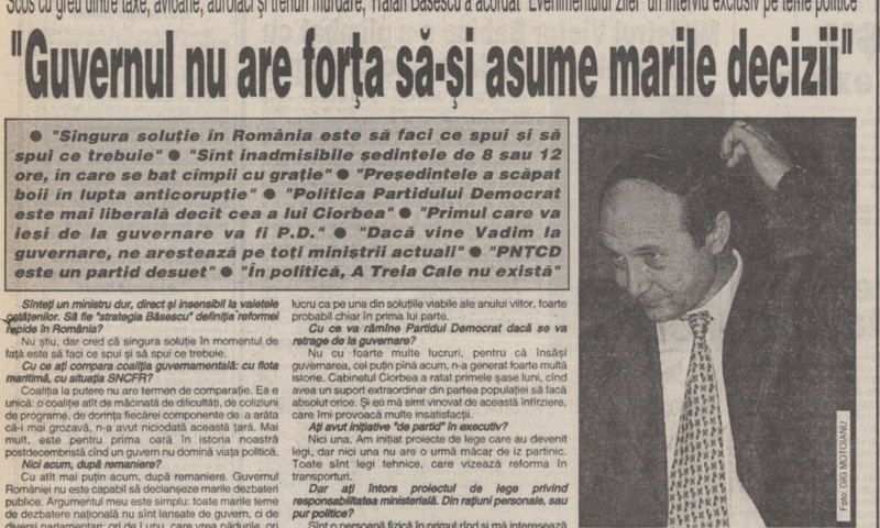 Cum a dărâmat Traian Băsescu guvernul Ciorbea cu un singur interviu