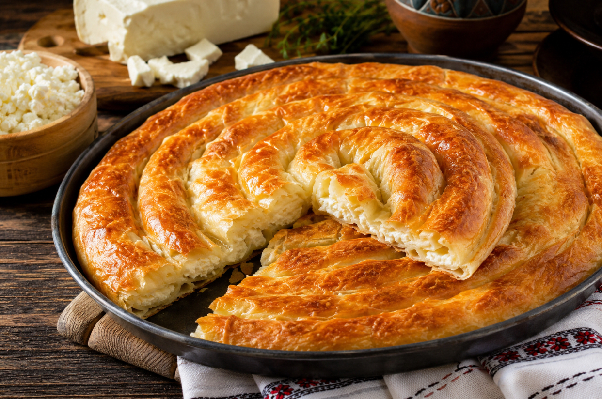 Plăcinta dobrogeană ca la patiserie, făcută acasă. Ce trebuie să faci pentru o crustă crocantă și un interior cremos