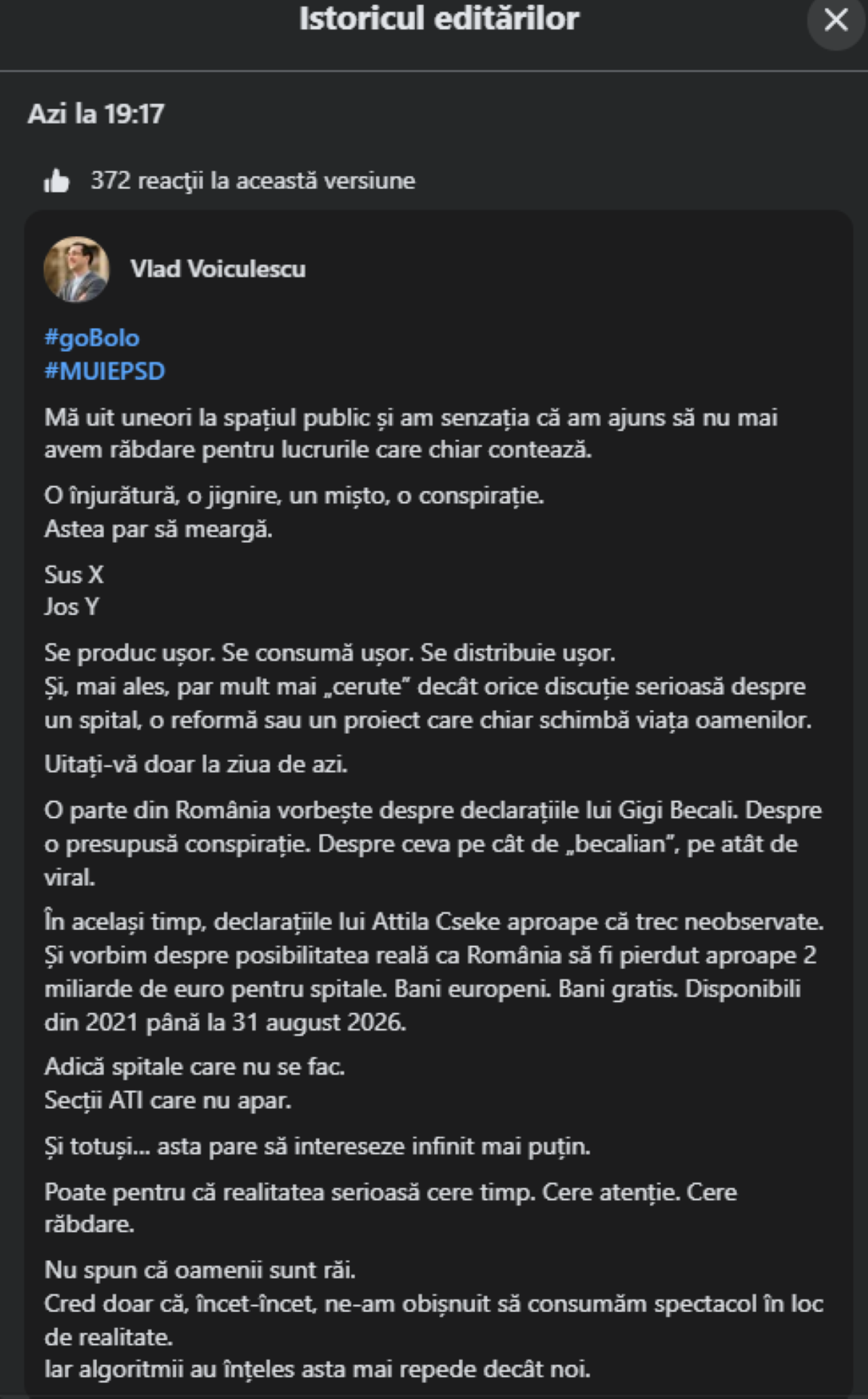 Mesajul postat inițial de Vlad Voiculescu