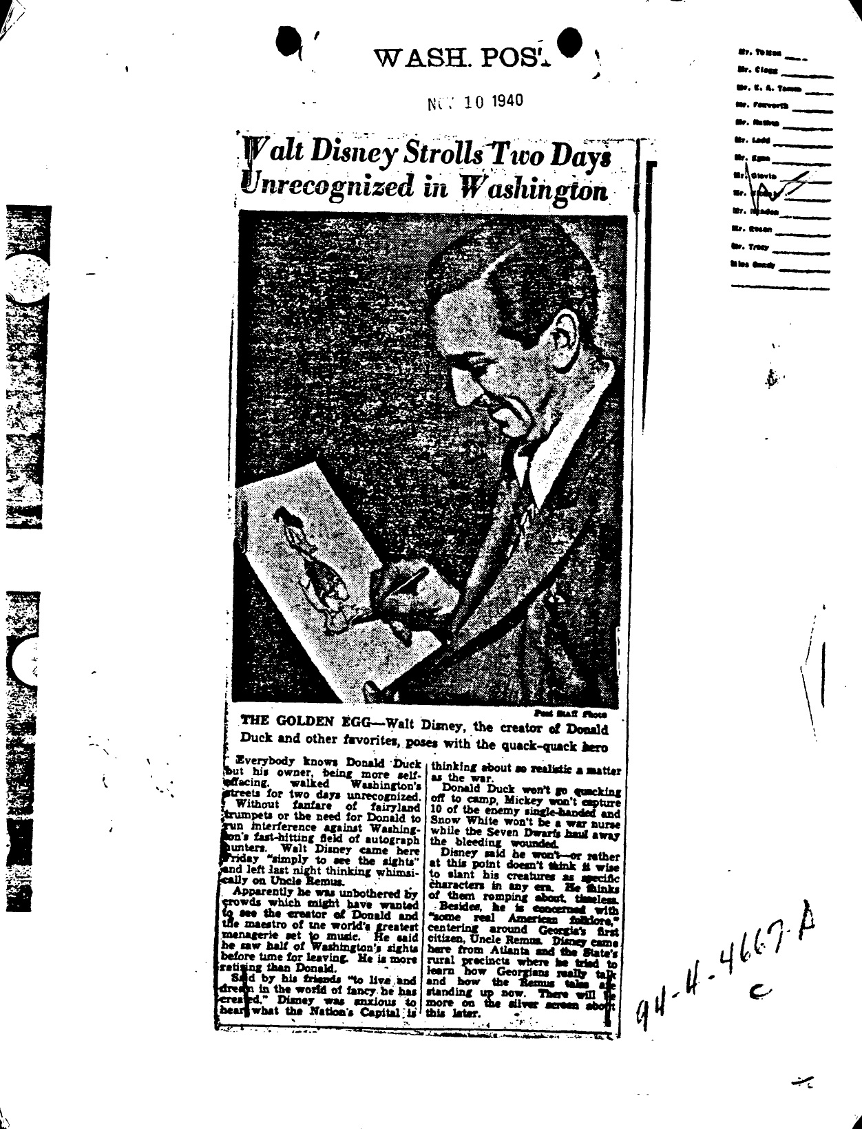 Raport FBI din 1956 privind activitatea ”agentului special” Walt Disney