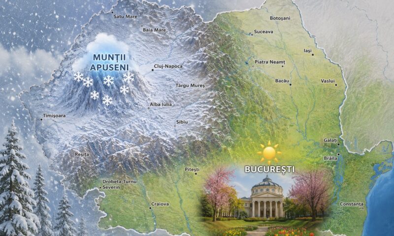 Vreme la extreme în România. Ninsori în Apuseni, grindină în sud
