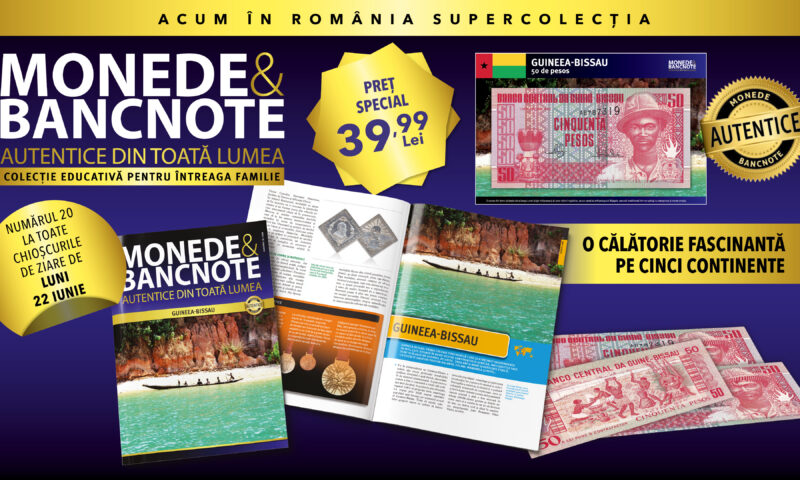 Colecția „Monede și Bancnote autentice din toată lumea” continuă periplul, cu o oprire în Guineea Bissau. Revista, o bancnotă și fișa numismatică, de luni, la chioșcuri!