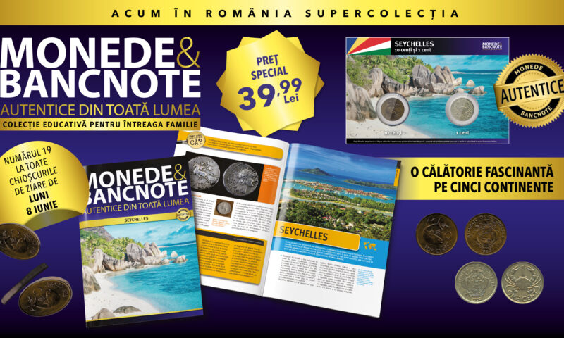 Colecția „Monede și Bancnote autentice din toată lumea” ajunge într-o destinație exotică: Seychelles. Revista, două monede și fișa numismatică, de luni, la chioșcuri!
