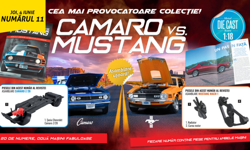 Povestea competiției „Camaro vs.Mustang” continuă în numărul 11 al colecției. De joi, la toate chioșcurile, găsiți revista și piese noi pentru cele două machete!