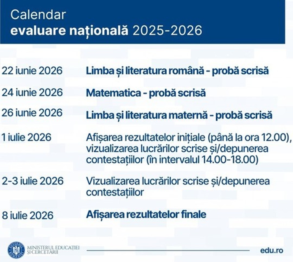 Calendar Evaluare Națională