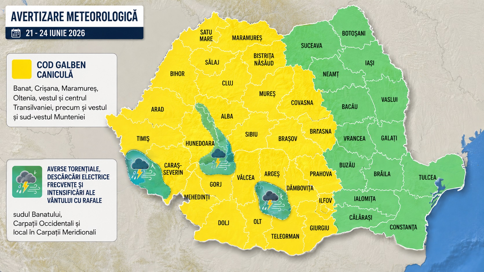 Val de căldură în aproape toată țara. Meteorologii avertizează și asupra furtunilor puternice