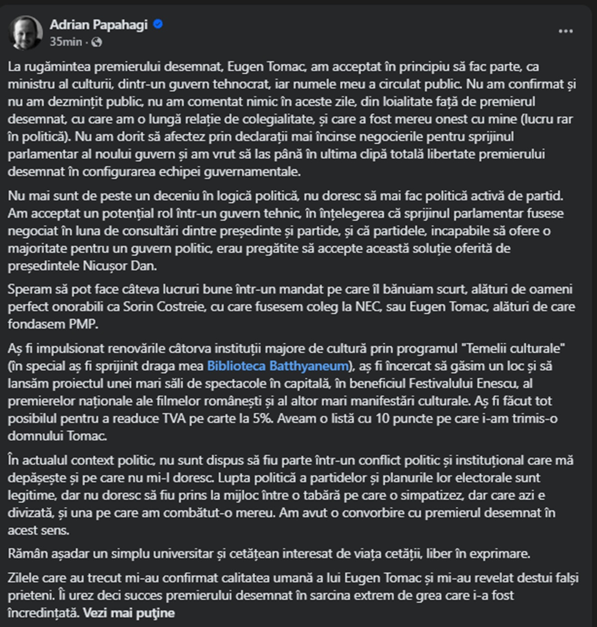 Postare Adrian Papahagi