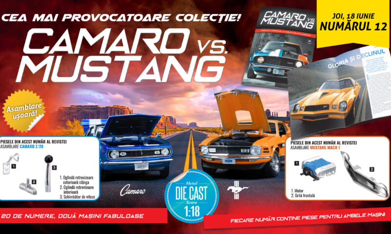 Un nou episod din istoria rivalității „Camaro vs.Mustang”, în numărul 12 al colecției. De joi, la toate chioșcurile, găsiți revista și piese noi pentru cele două machete!