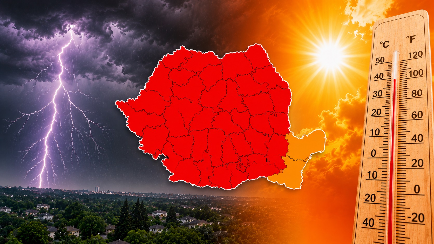 ANM extinde alerta  Cod roșu de caniculă și furtuni puternice în mai multe regiuni