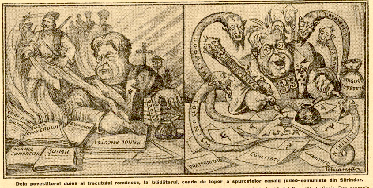 Caricatură din ziarul Porunca Vremii, despre Mihail Sadoveanu, 1936