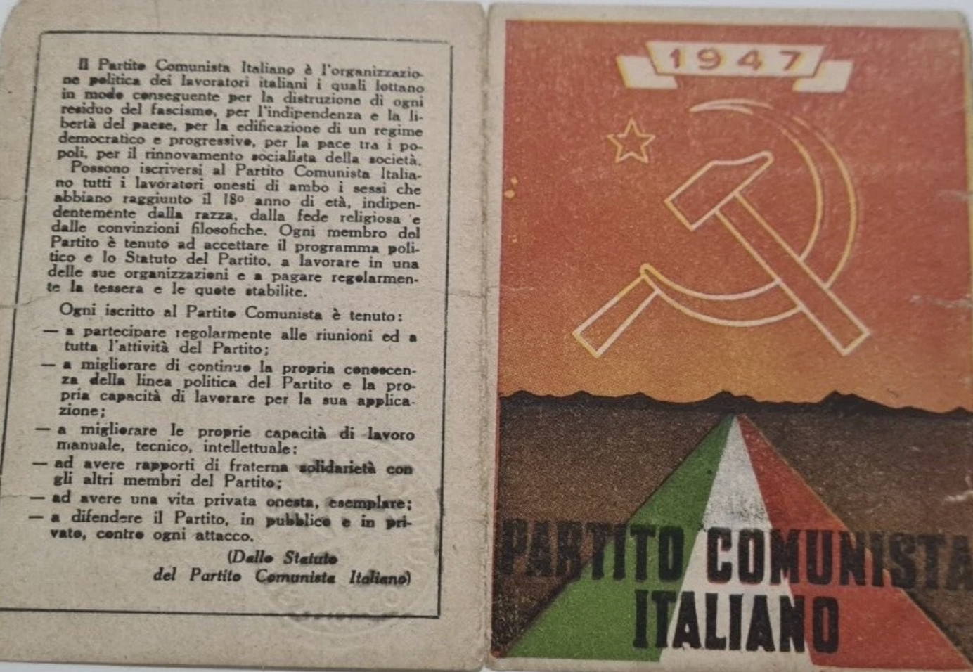 Carnet de membru al Partidului Comunist Italian, 1947