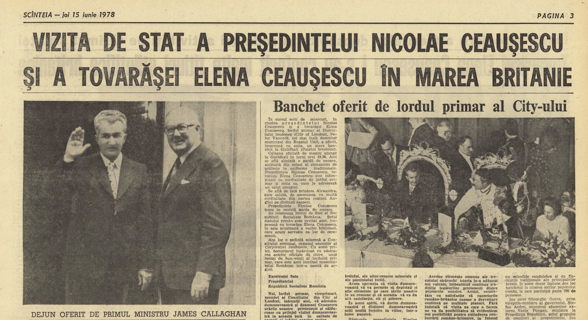 Vizita lui Nicolae Ceaușescu la Londra – 1978. Banchet oficial