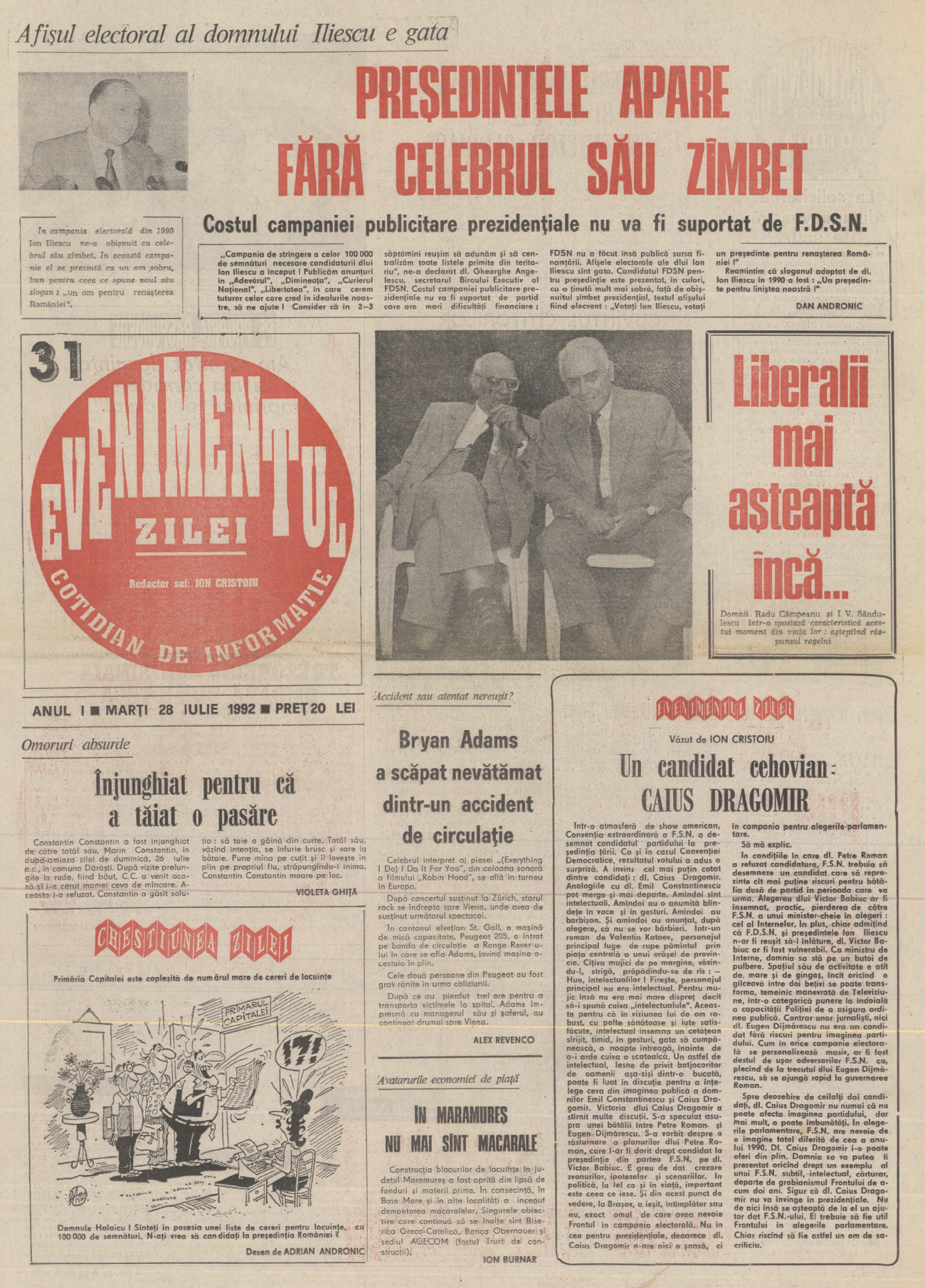 Evenimentul Zilei, 28 iulie 1992, sursa: arhiva Evz