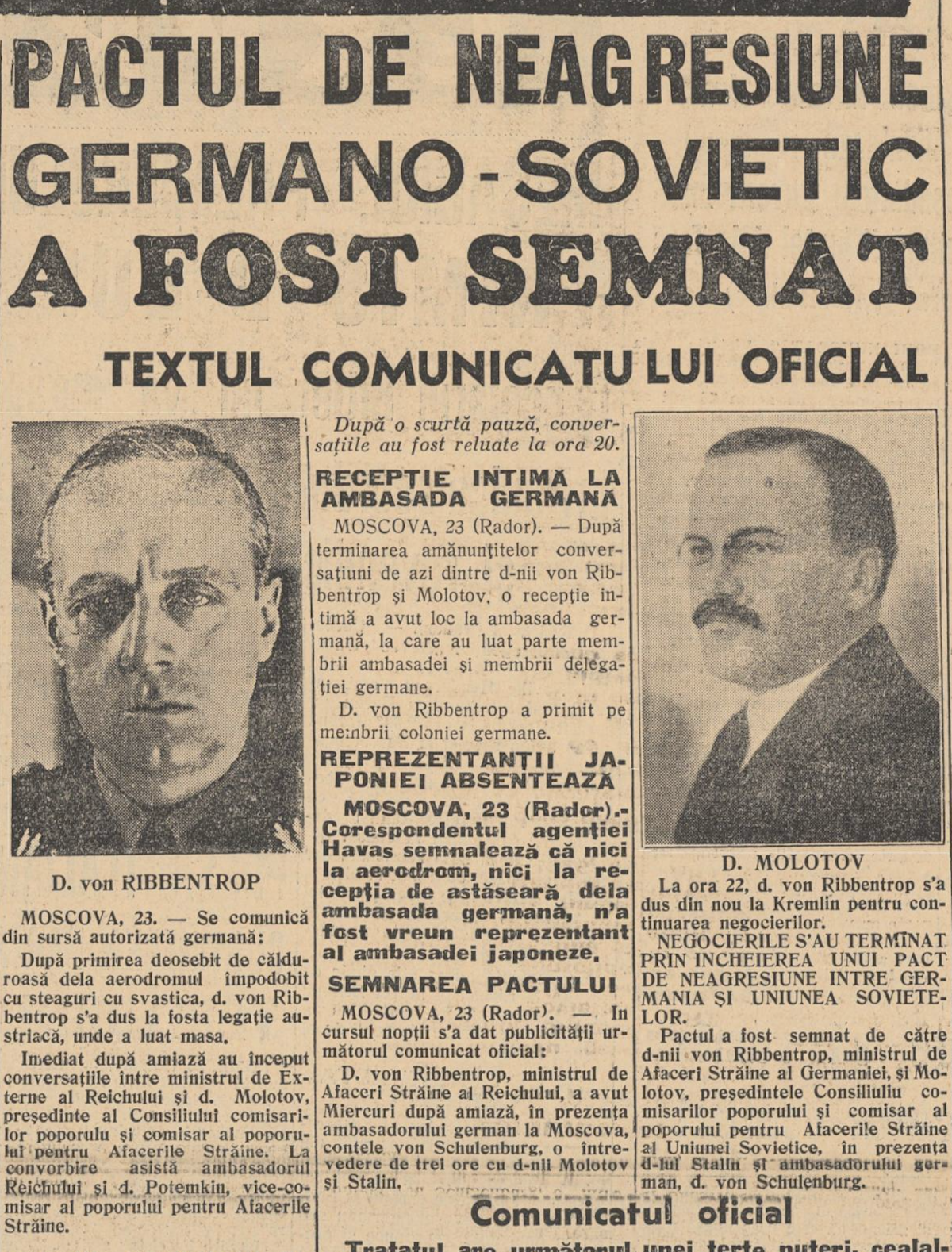 Stirea cu Pactul Ribbentrop-Molotov din 1939